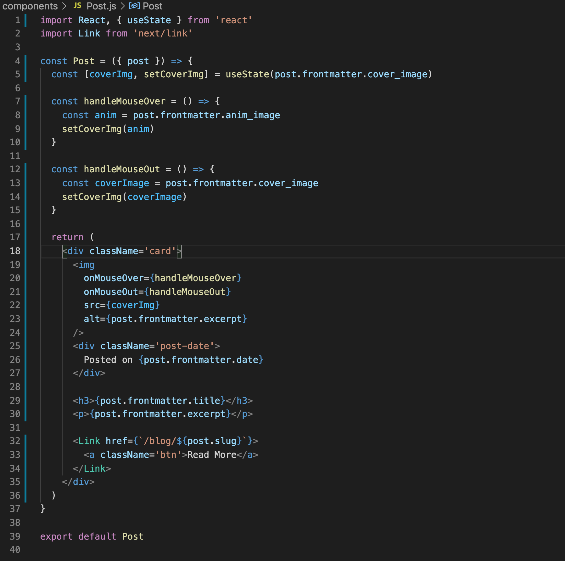 Post component code